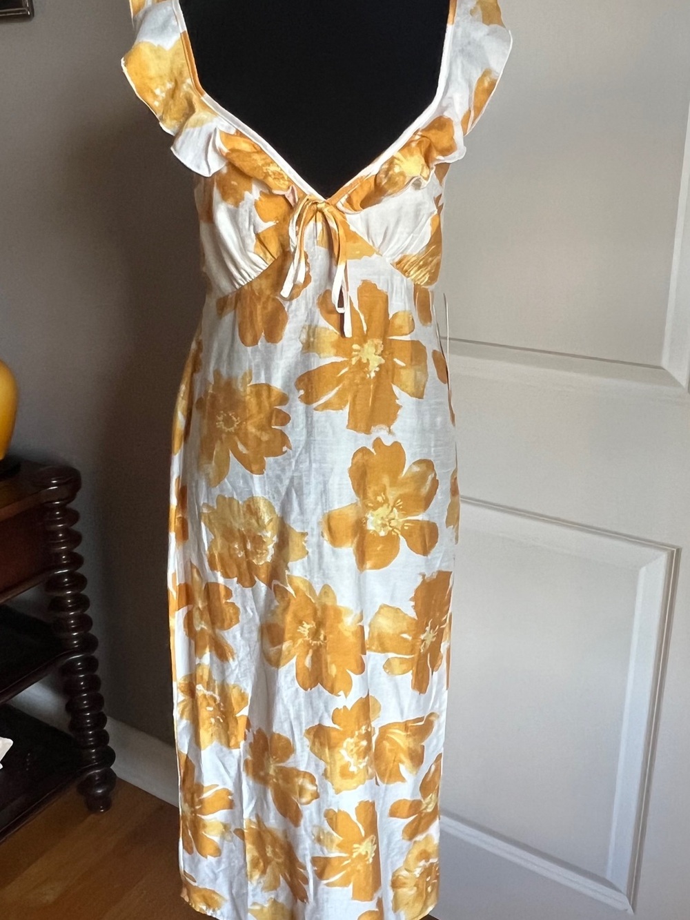 Persaya White Maxi Dress with Yellow Floral Print